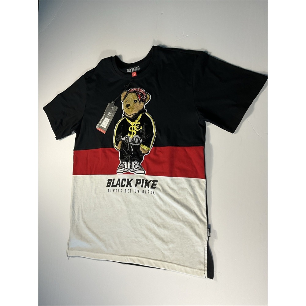 Black Pike Shirt Mens Black Graphic Embroidered Bear Streetwear Hip Hop XL NWT